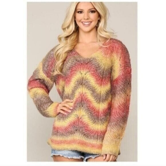 V-NECK OMBRE FALL KNIT SWEATER-NEW - Picture 2 of 6